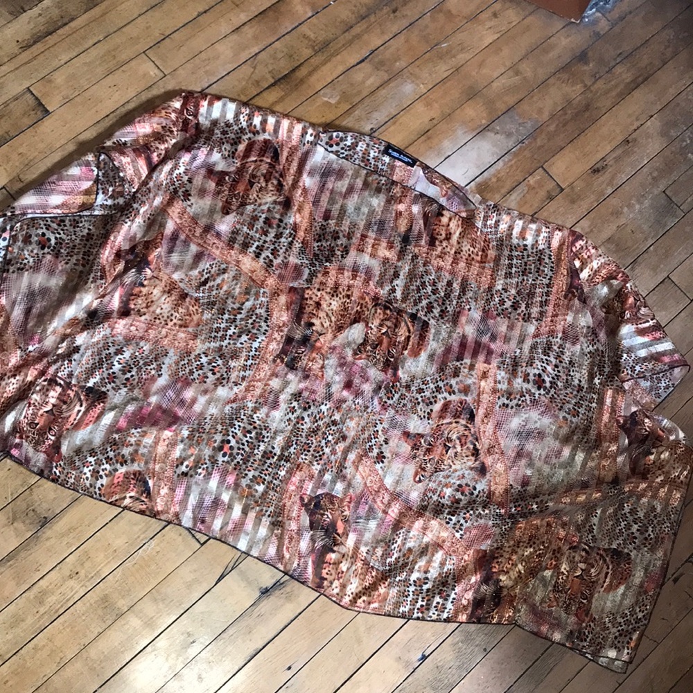 Silky Animal Print Scarf in Copper and Pink Tones